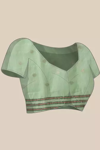 Lime woven cotton blend traditional saree with blouse piece