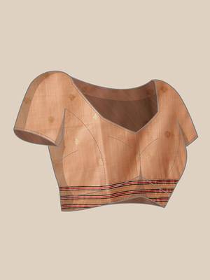 Peach woven cotton blend traditional saree with blouse piece 4