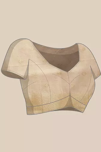 Beige woven cotton blend traditional saree with blouse piece