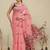 Pink printed cotton blend ethnic saree with blouse piece