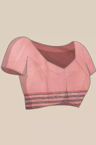 Pink printed cotton blend ethnic saree with blouse piece