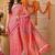 Red printed cotton blend ethnic saree with blouse piece