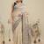 Cream printed cotton blend ethnic saree with blouse piece