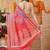Red printed cotton blend ethnic saree with blouse piece