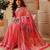 Red printed cotton blend ethnic saree with blouse piece