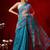 Blue printed cotton blend ethnic saree with blouse piece