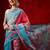 Blue printed cotton blend ethnic saree with blouse piece