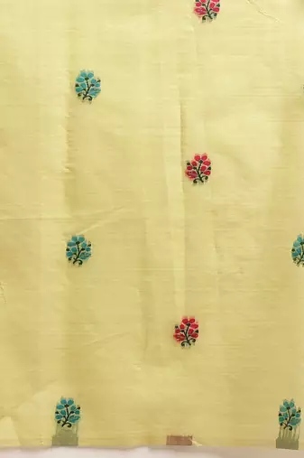 Yellow printed cotton blend ethnic saree with blouse piece