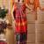 Red printed silk cotton traditional saree with blouse piece