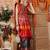 Red printed silk cotton traditional saree with blouse piece