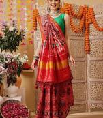 Red printed silk cotton traditional saree with blouse piece