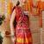 Red printed silk cotton traditional saree with blouse piece