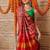 Red printed silk cotton traditional saree with blouse piece