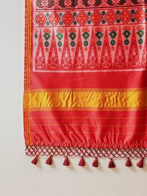 Red printed silk cotton traditional saree with blouse piece 5