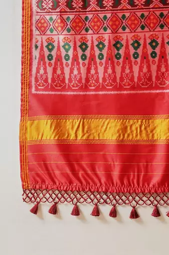 Red printed silk cotton traditional saree with blouse piece