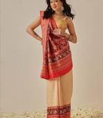 Cream woven art silk traditional saree with blouse piece