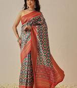 Multicolor woven art silk traditional saree with blouse piece
