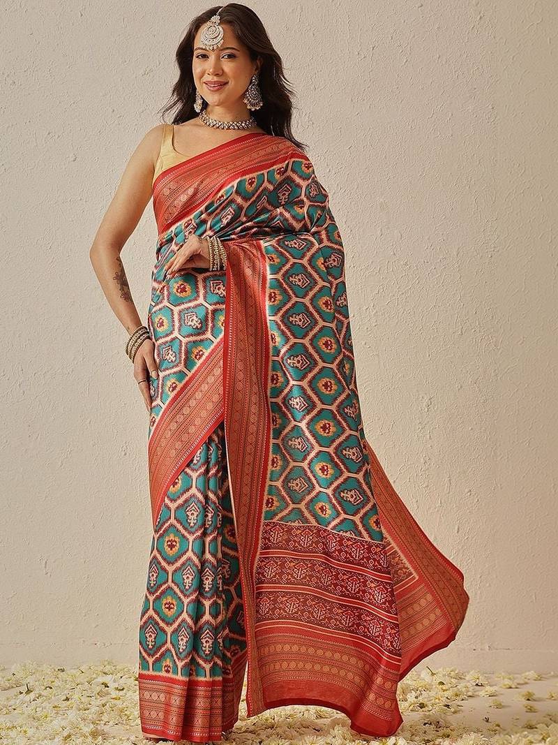 Multicolor woven art silk traditional saree with blouse piece