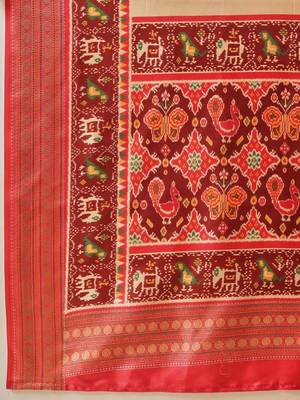 Cream woven art silk traditional saree with blouse piece 4