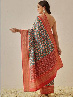 Multicolor woven art silk traditional saree with blouse piece 2
