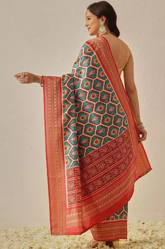 Multicolor woven art silk traditional saree with blouse piece