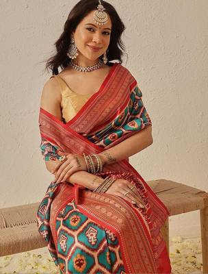 Multicolor woven art silk traditional saree with blouse piece 3