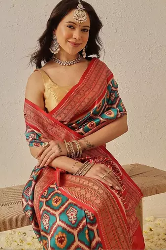 Multicolor woven art silk traditional saree with blouse piece