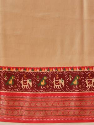 Cream woven art silk traditional saree with blouse piece 5
