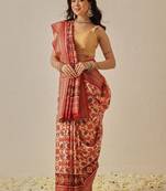 Cream woven art silk traditional saree with blouse piece
