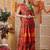 Red printed silk cotton ethnic saree with blouse piece