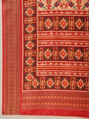 Cream woven art silk traditional saree with blouse piece 4