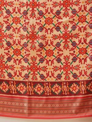 Cream woven art silk traditional saree with blouse piece 5