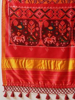 Red printed silk cotton ethnic saree with blouse piece 5