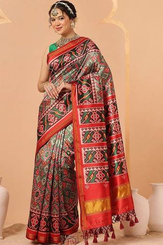 Multicolor woven art silk traditional saree with blouse piece