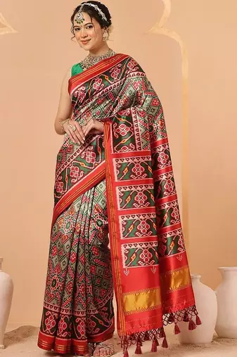 Multicolor woven art silk traditional saree with blouse piece