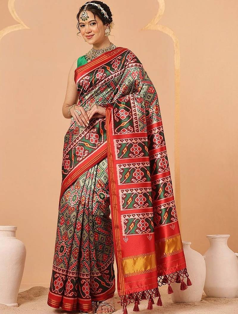 Multicolor woven art silk traditional saree with blouse piece
