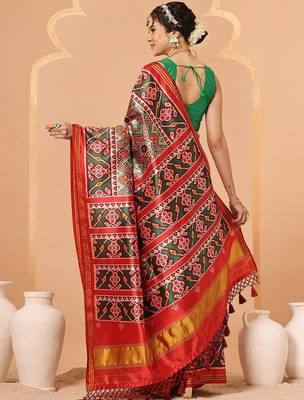 Multicolor woven art silk traditional saree with blouse piece 2