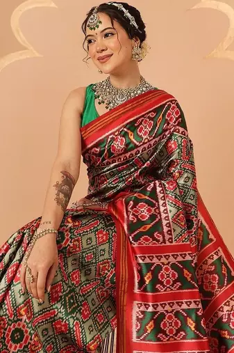 Multicolor woven art silk traditional saree with blouse piece