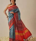 Blue woven art silk traditional saree with blouse piece
