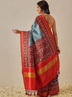 Blue woven art silk traditional saree with blouse piece 2