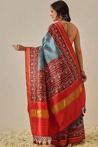 Blue woven art silk traditional saree with blouse piece