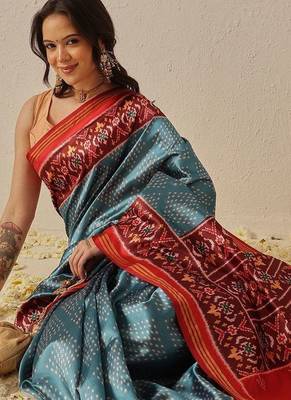 Blue woven art silk traditional saree with blouse piece 3