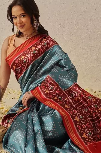 Blue woven art silk traditional saree with blouse piece