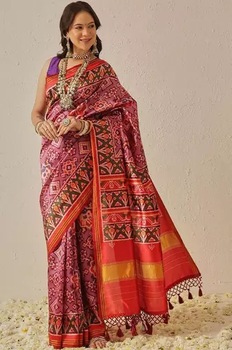 Purple woven art silk traditional saree with blouse piece