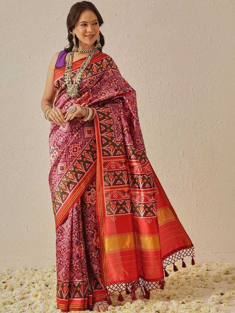 Purple woven art silk traditional saree with blouse piece