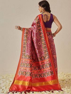 Purple woven art silk traditional saree with blouse piece 2