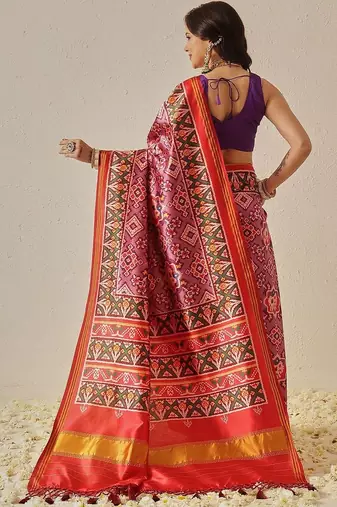 Purple woven art silk traditional saree with blouse piece