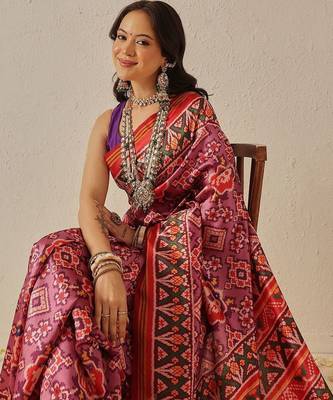 Purple woven art silk traditional saree with blouse piece 3
