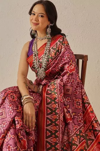 Purple woven art silk traditional saree with blouse piece