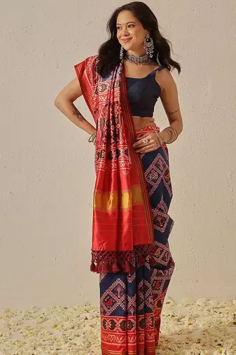 Multicolor woven art silk traditional saree with blouse piece